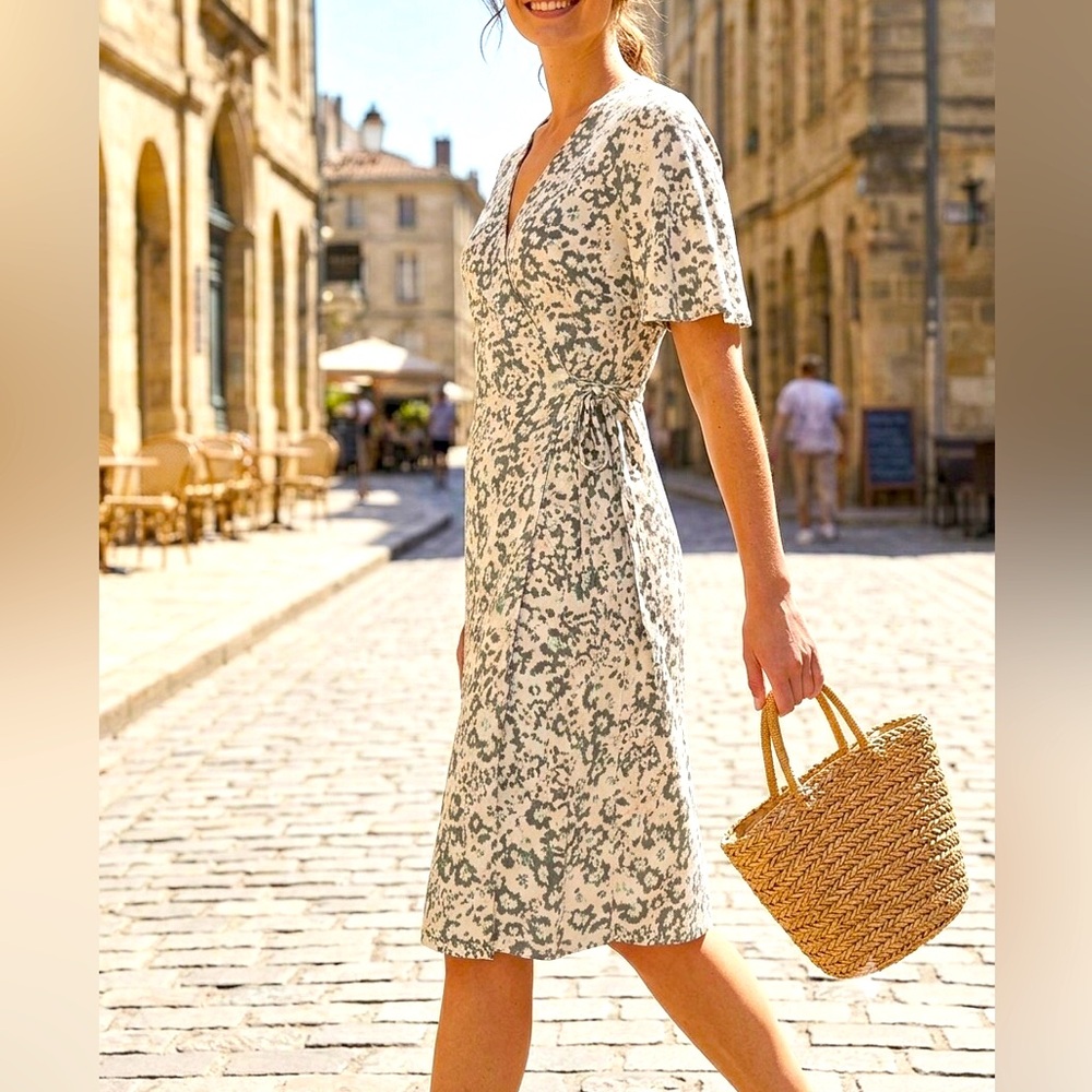 Part Two Copenhagen Gilanda Midi Wrap Dress in Agave Green Floral Print Size 42